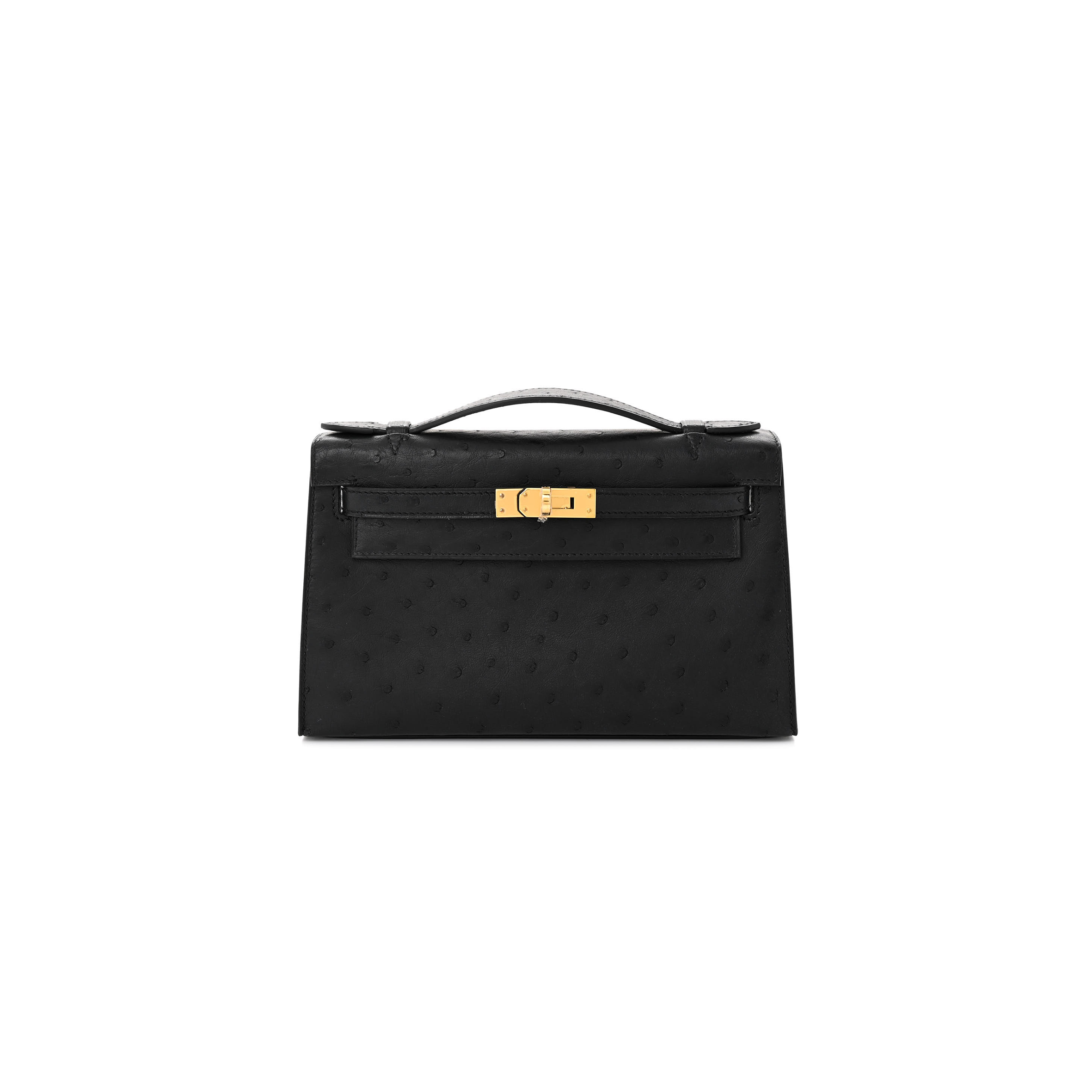 H**mes master ostrich kelly pochette black (22*14*7cm)